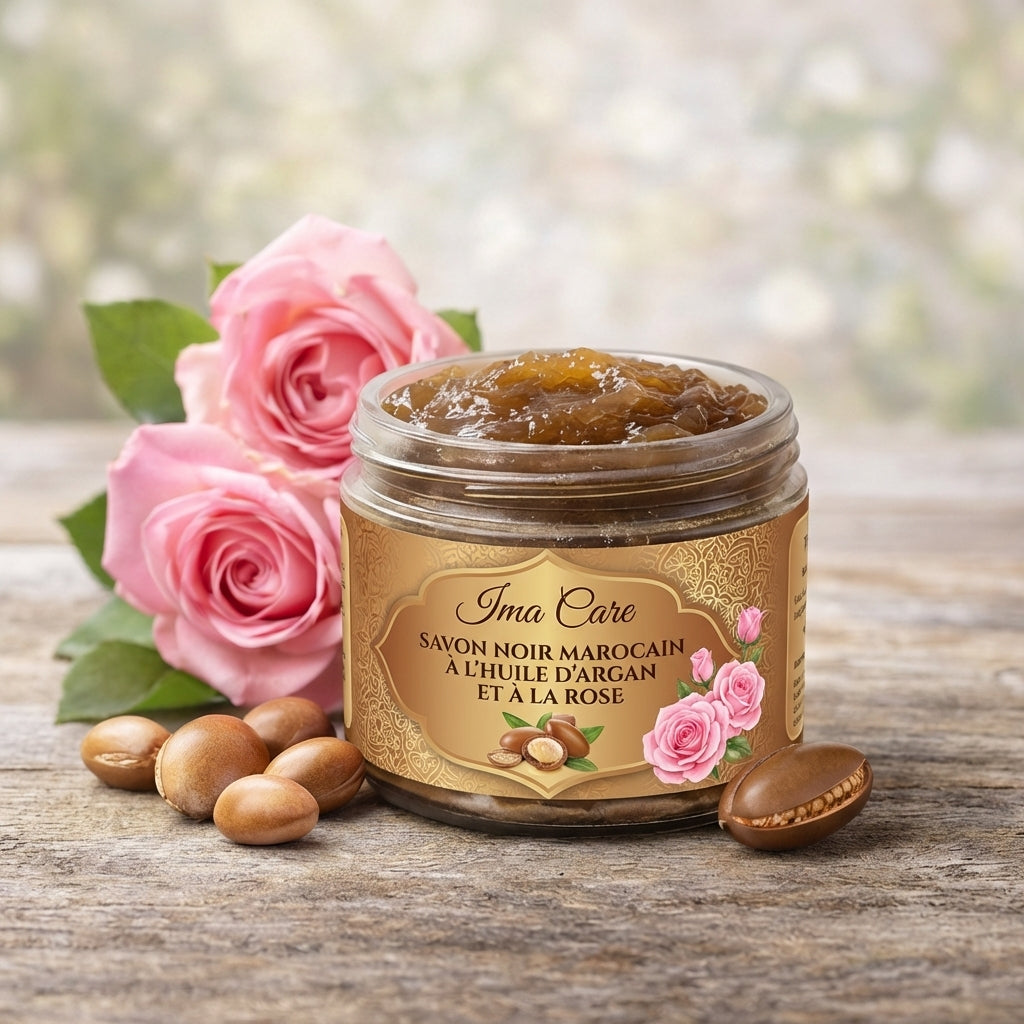 Savon noir marocain à l’huile d’argan et à la rose