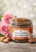 Savon noir exfoliant à l’huile d’argan & rose